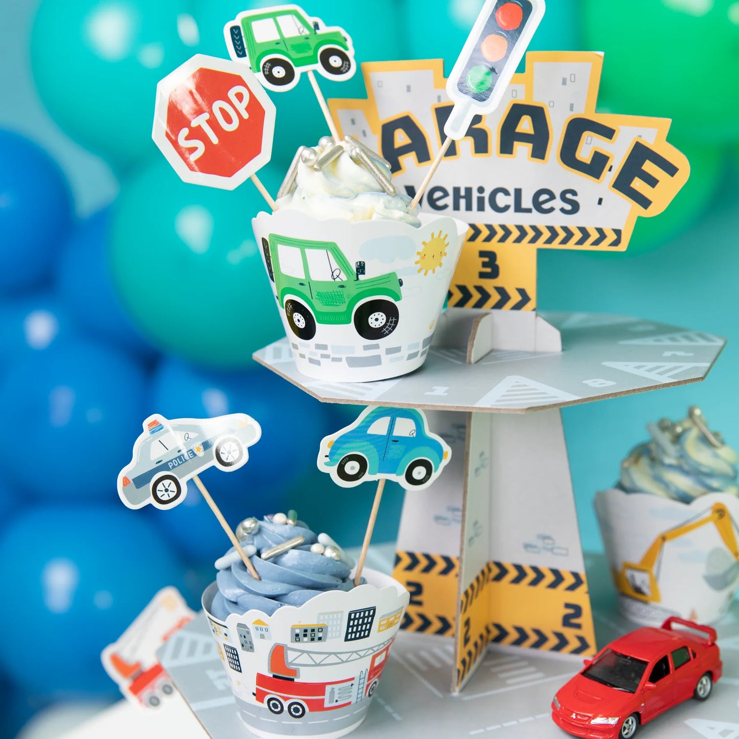 Cupcake stand Garage, cardboard, 34 x 46 cm PartyPal