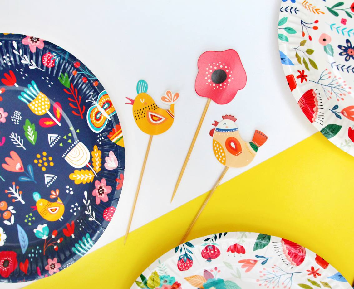 Cupcake toppers Birds and Flowers, paper, 12 x 4 cm, 6 pcs Godan