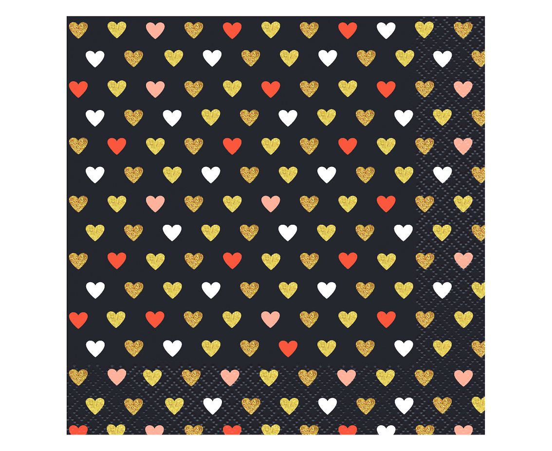 Paper napkins XOXO -Hearts (black), 33x33 cm, 20 pcs Godan