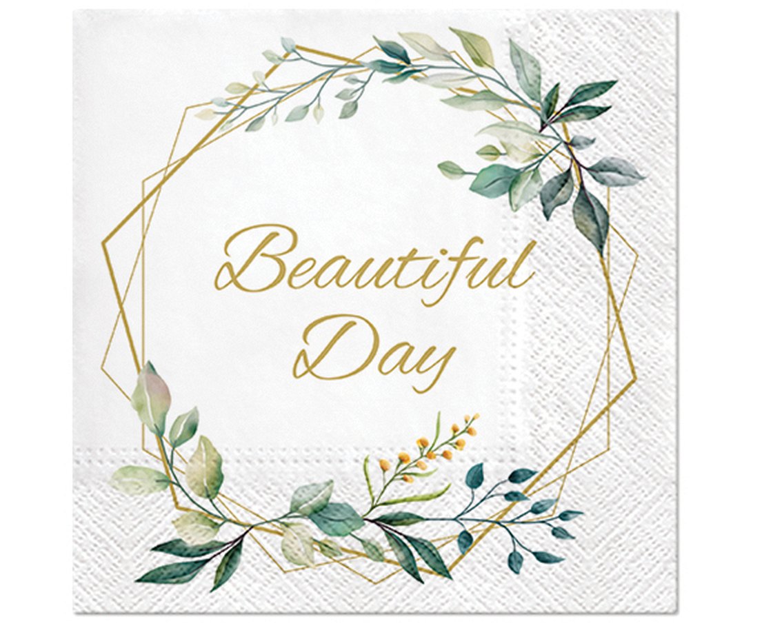 Paper napkins Beautiful Day - Green Leaves, 33x33 cm, 20 pcs PAW