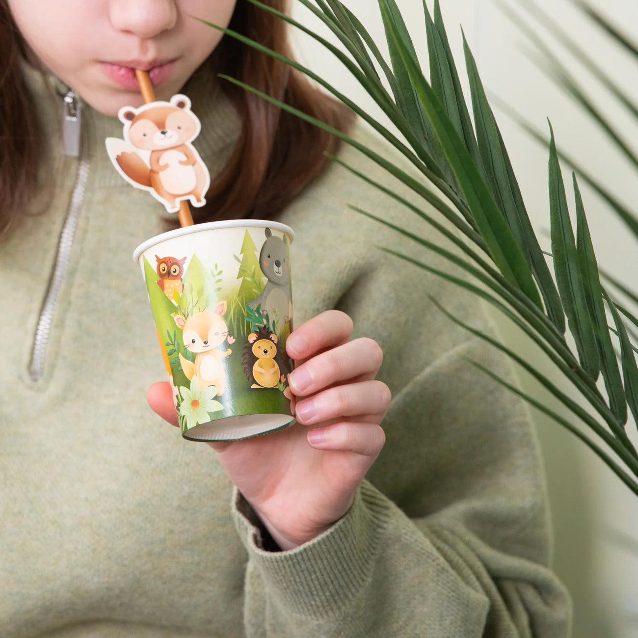 Paper straws Forest friends, 19,5 cm, 6 pcs. PartyPal