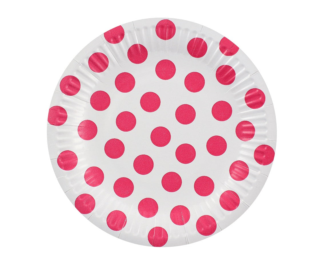 Paper plates Polka Dots, magenta, 18 cm, 6 pcs Godan