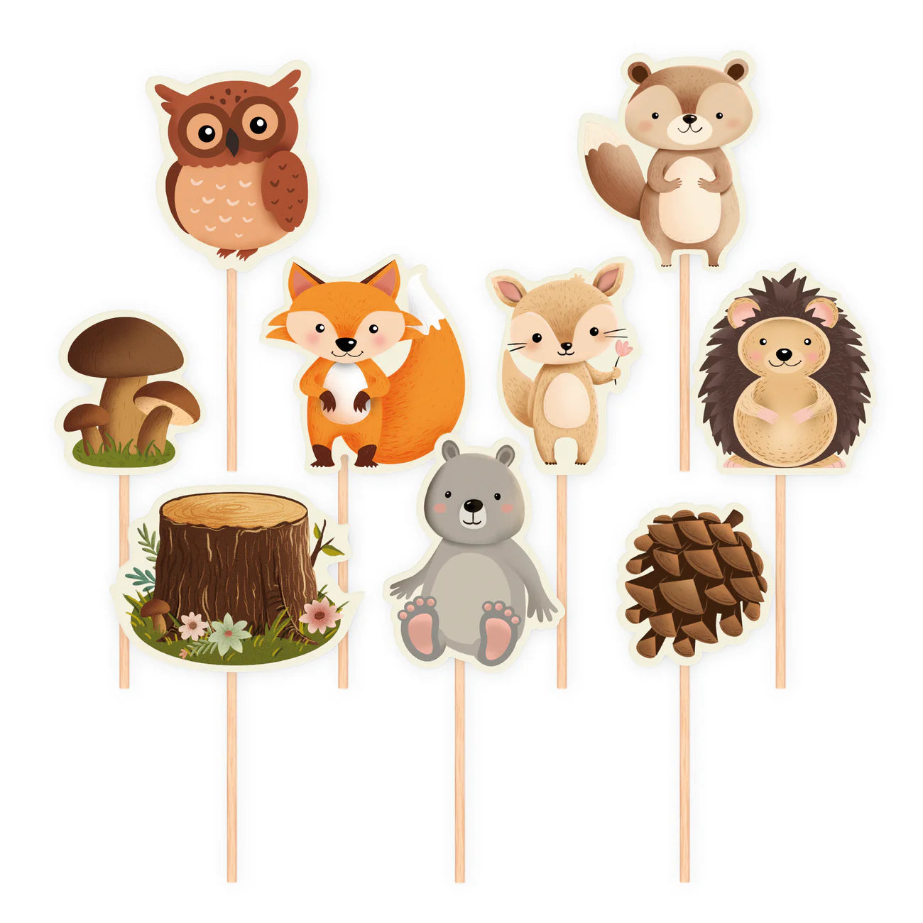 Cupcake toppers Forest friends, paper, 9 pcs.