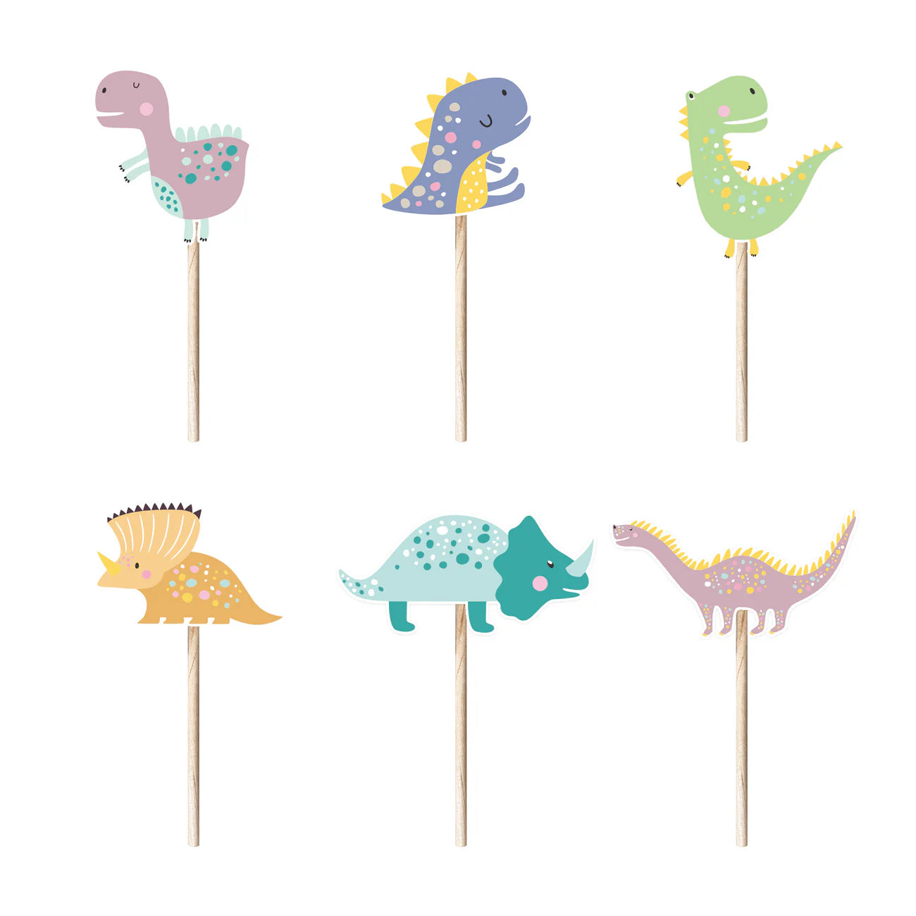 Cupcake toppers Dinosaurs, paper, 10 cm, 6 pcs.