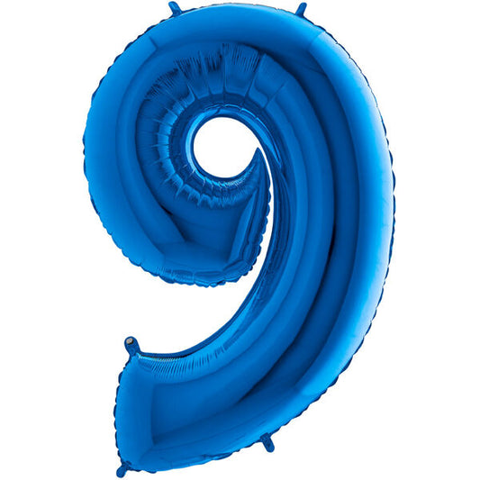 Globo de aluminio número "9", 102 cm, color azul