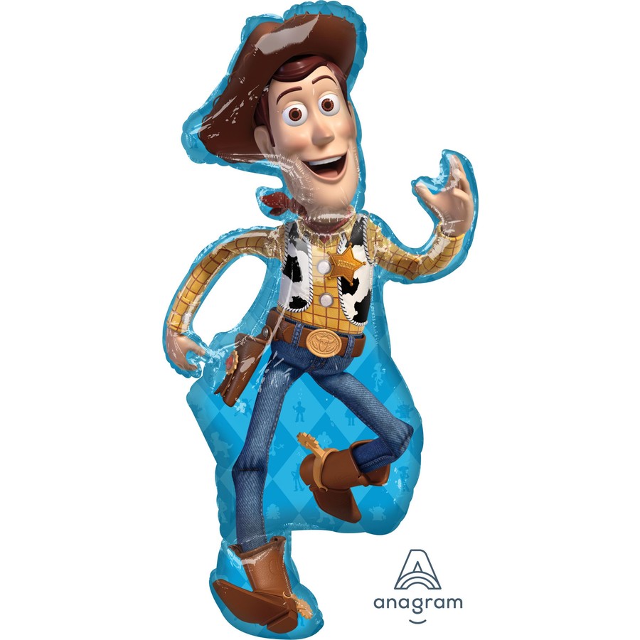 Foil balloon featuring Woody from Toy Story, two-sided design, size 44" / 111 cm, perfect for celebrations.