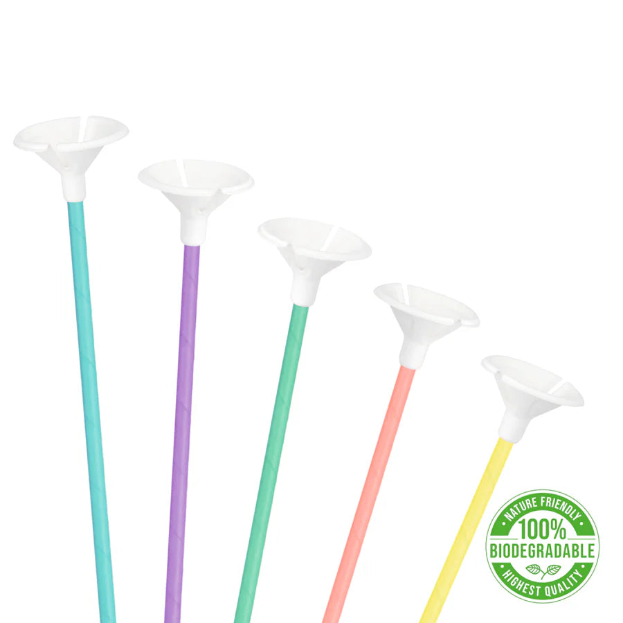 ECO Sticks for balloons with stoppers, paper, pastel, mix color, 10 pcs. PartyPal