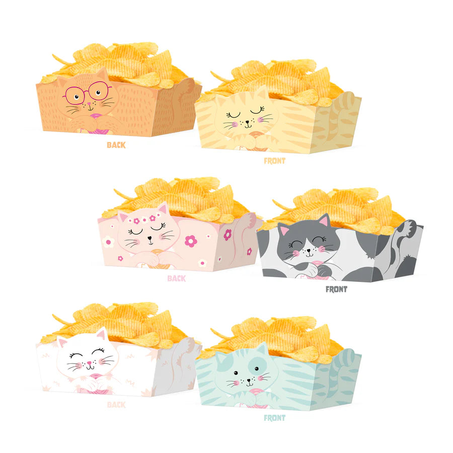 Pack of 3 cat snack boxes – cute chips containers 15×10×8.5 cm with cat illustrations