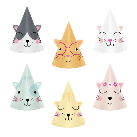 Chapéus de festa Gatos, 16 cm, 6 pcs