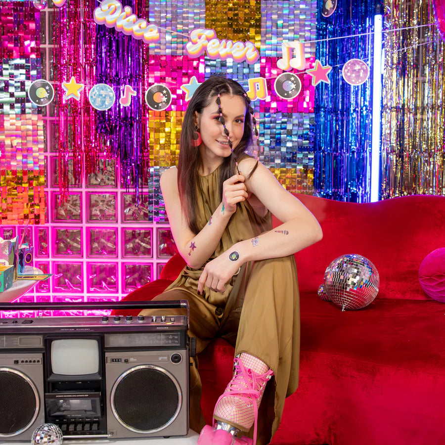 Banner de papel de discoteca retro, fiebre disco, 100 x 17 cm