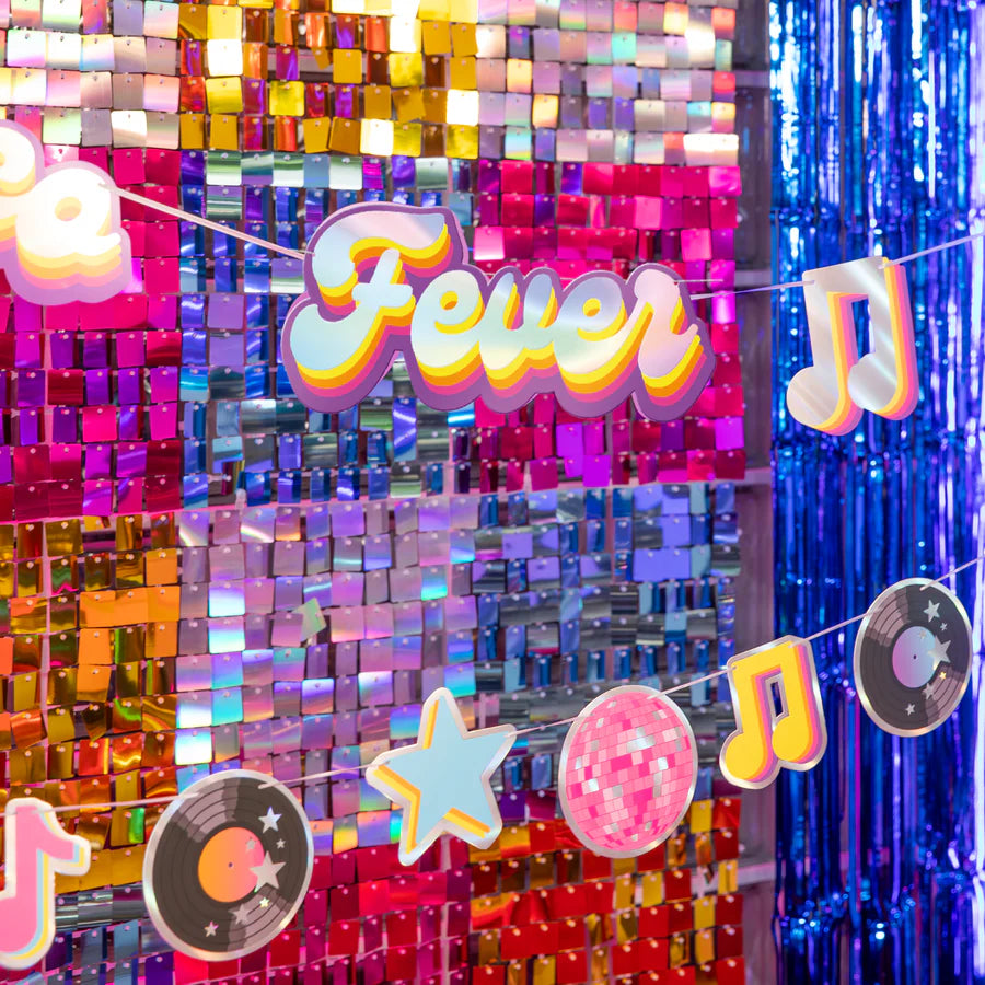 Banner de papel de discoteca retro, fiebre disco, 100 x 17 cm