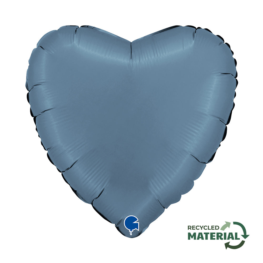 Foil Balloon Heart, Satin Blue Jeans, 18" / 46 cm Grabo