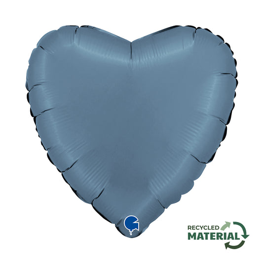 Balão de alumínio em forma de coração, jeans azul acetinado, 18" / 46 cm