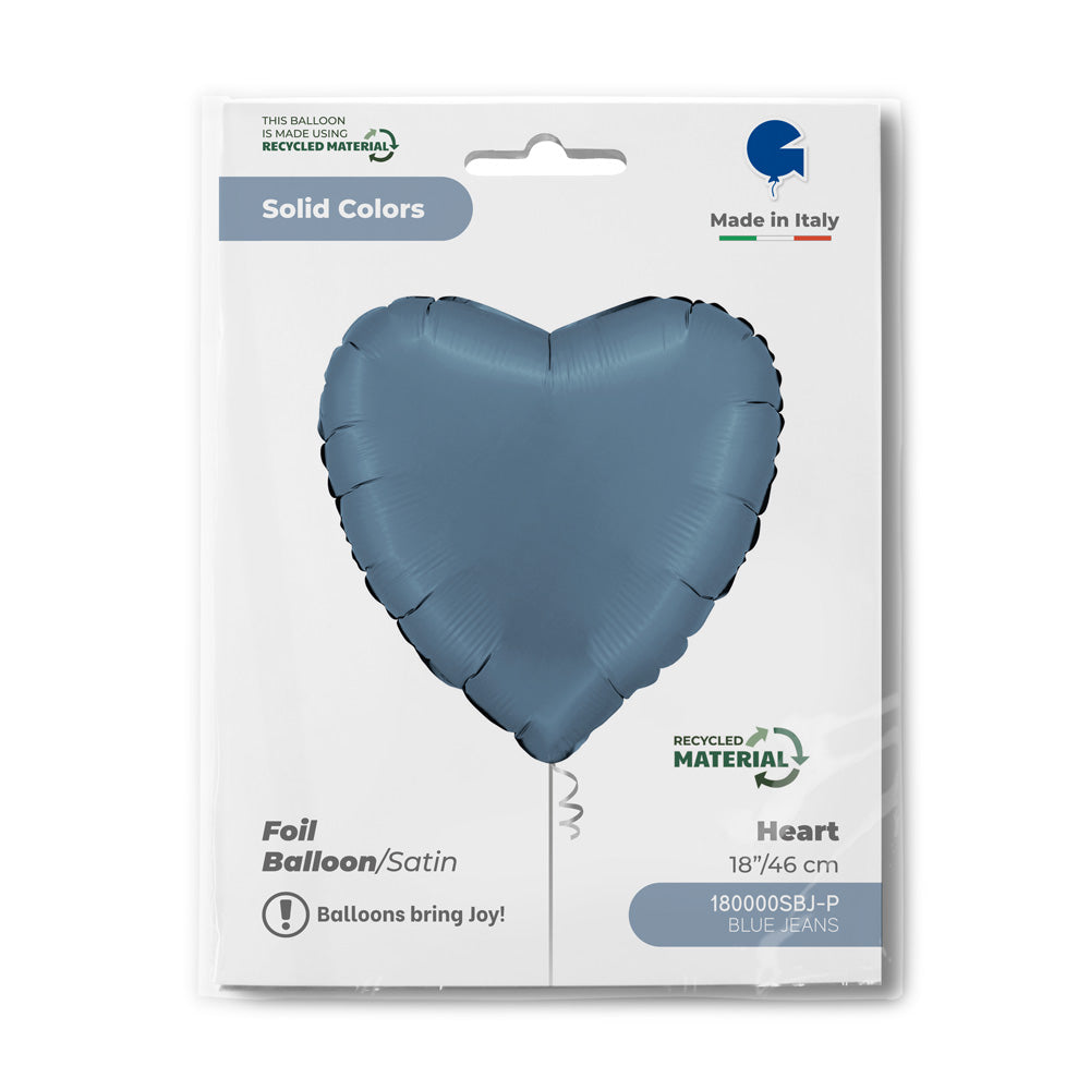 Foil Balloon Heart, Satin Blue Jeans, 18" / 46 cm Grabo