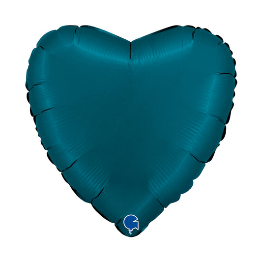 Balão de alumínio em forma de coração, azul petróleo acetinado, 18" / 46 cm