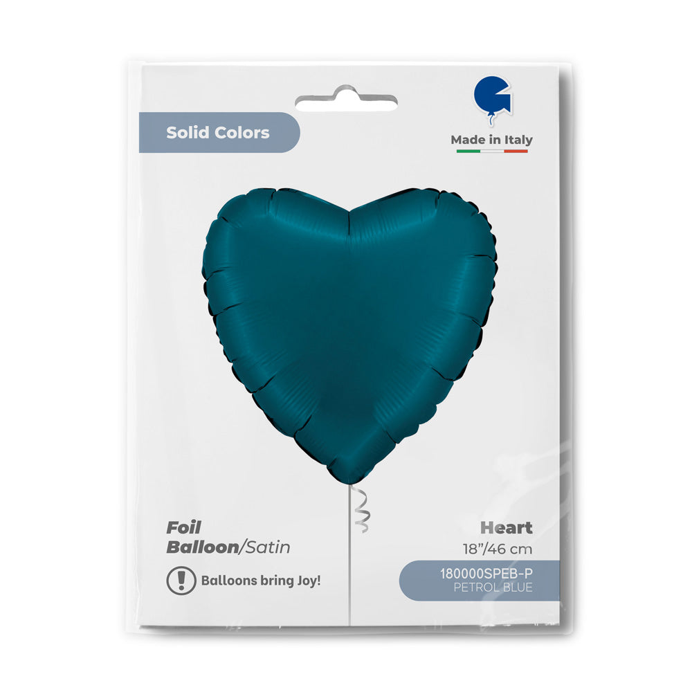 Foil Balloon Heart, Satin Petrol Blue, 18" / 46 cm Grabo