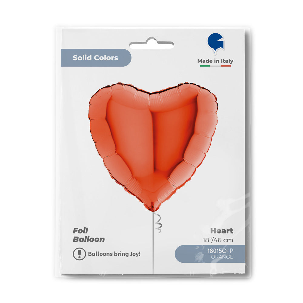 Foil Balloon Heart, Orange, 18" / 46 cm Grabo