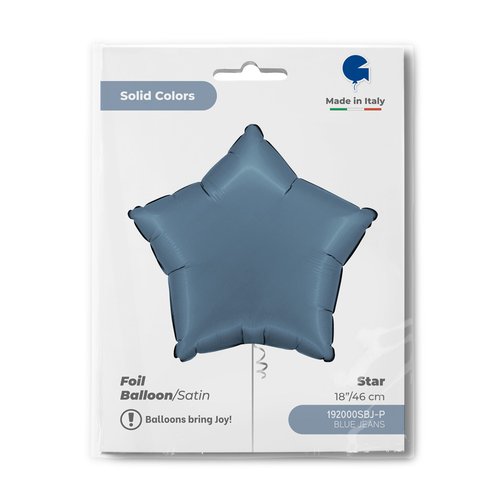 Globo de aluminio con forma de estrella, color azul jeans satinado, 18"/46 cm