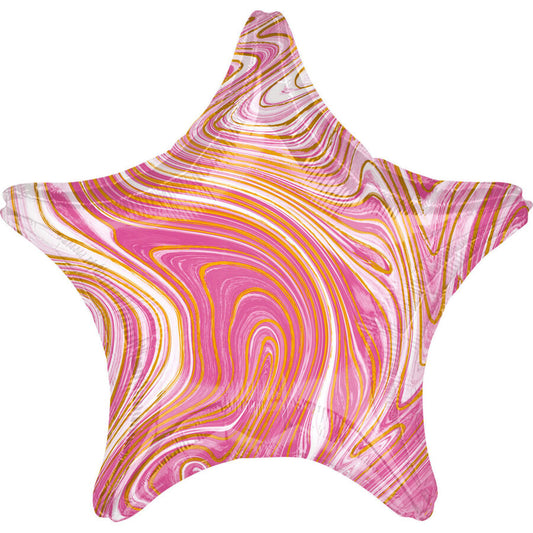 Balão de alumínio Marbles Pink Star, 19" / 48 cm