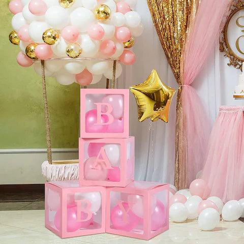 Conjunto de caixas rosa 30cm para balões com letras BABY 4 peças