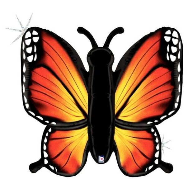 Holographic foil balloon butterfly, 117 cm, perfect for parties. Inflate with air or helium. Attains a colorful and festive look.