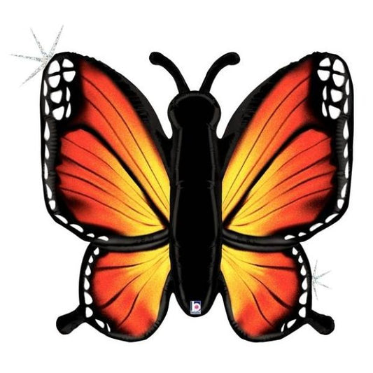 Holographic foil balloon butterfly, 117 cm, perfect for parties. Inflate with air or helium. Attains a colorful and festive look.