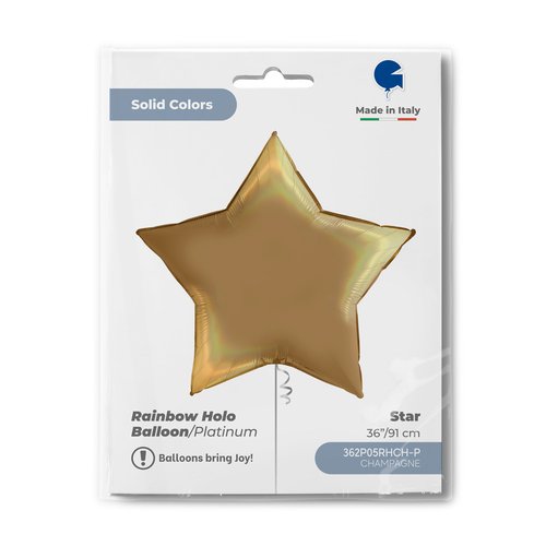 Globo de aluminio con forma de estrella, arcoíris holográfico, platino, champán y dorado, 36"/91 cm