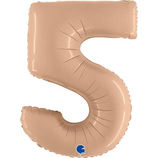 Globo de aluminio número "5", 102 cm, color nude