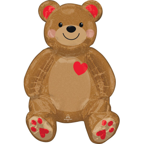 Foil Balloon Bear With Heart, 17x20" / 43x50 cm Anagram