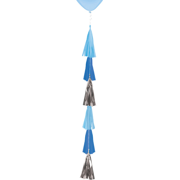 Cola de borla de papel o aluminio para globos, azul, 70 cm