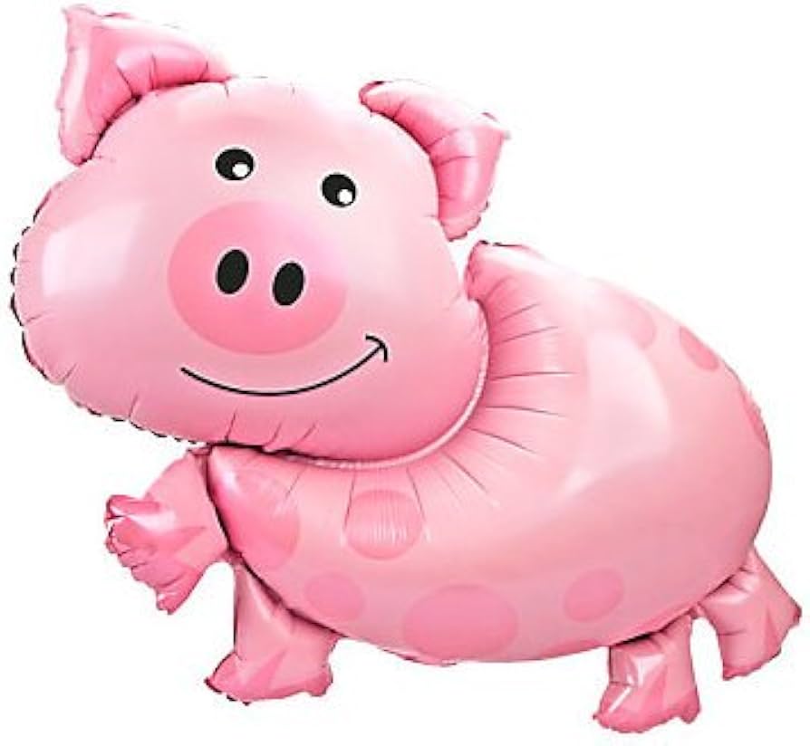 Pig Foil Balloon 89 cm floating at a farm-themed party