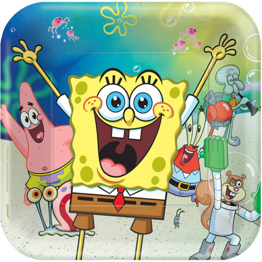 Paper plates SpongeBob, squared, 23 x 23 cm, 8 pcs Amscan