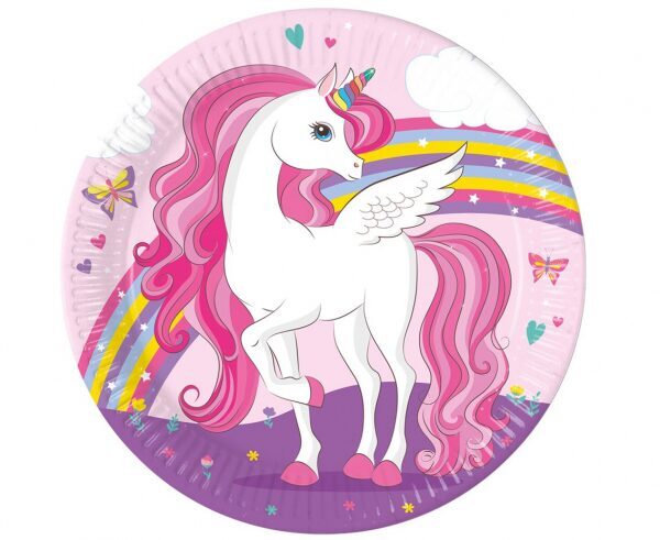 Paper plates Unicorn and Butterfly, 23 cm, 8 pcs. PROCOS