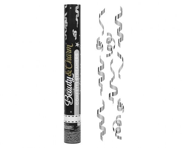 Confetti Cannon Streamers, silver, 40 cm