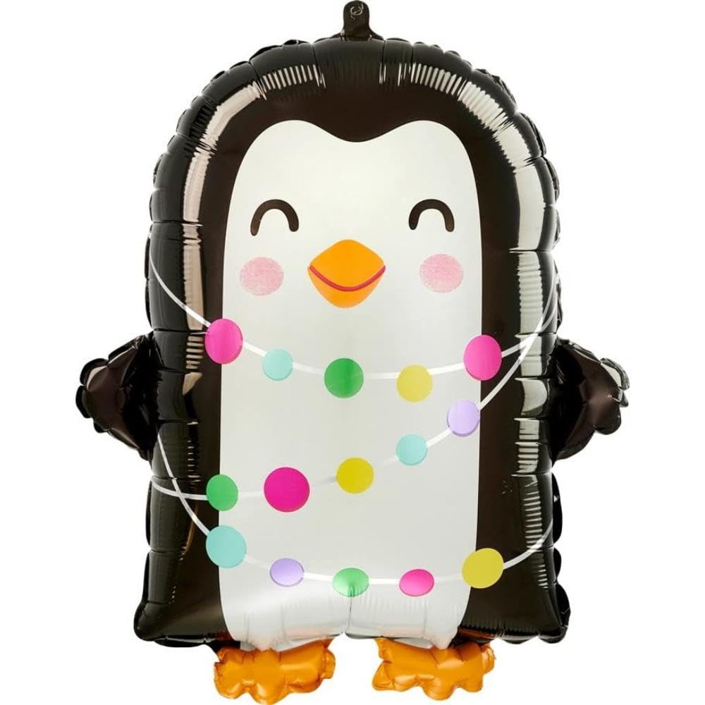 Foil Balloon Penguin measuring 45 cm, cheerful design with colorful garland, perfect for parties and celebrations.