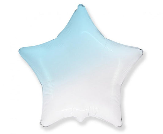 Balão de Foil Estrela, Azul Claro - Branco Gradiente, 18" / 48 cm