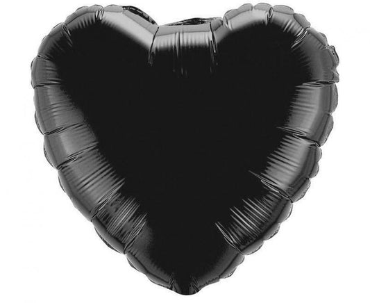 Balão de alumínio coração, preto, 18" / 48 cm