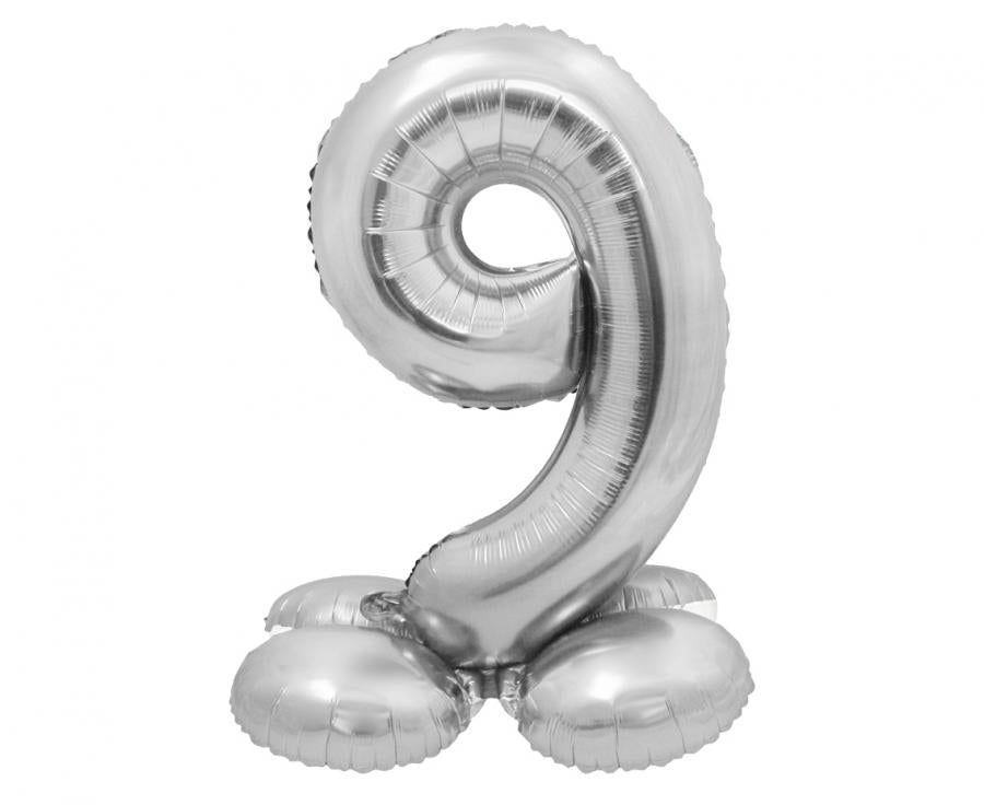 Image of silver number 9 standing foil balloon (72 cm air‑fill)