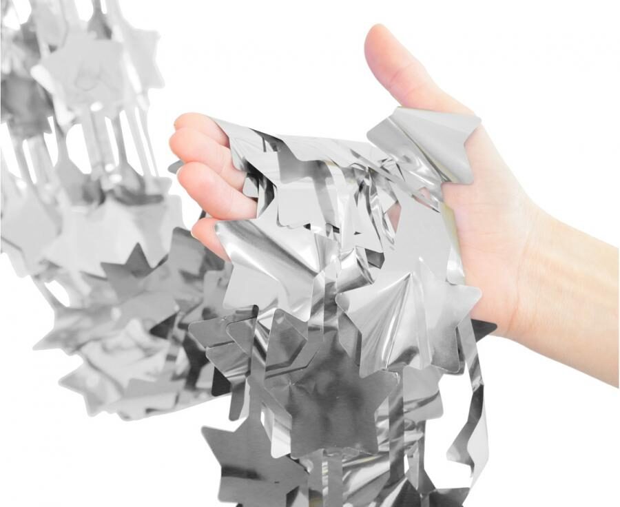 Party curtain Stars, silver, 100 x 200 cm
