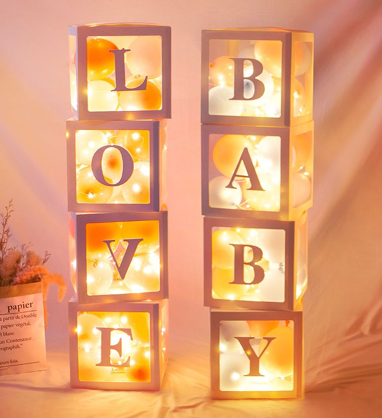 Conjunto de caixas rosa 30cm para balões com letras BABY 4 peças