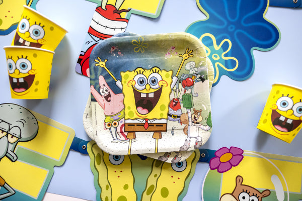 Paper plates SpongeBob, squared, 23 x 23 cm, 8 pcs Amscan
