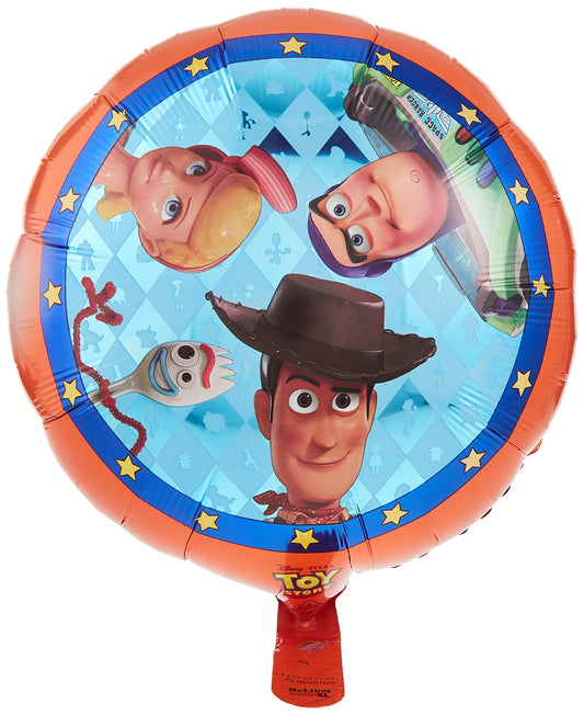 Toy Story foil balloon, round, double-sided, 17" with Woody and friends, perfect for parties and celebrations.
