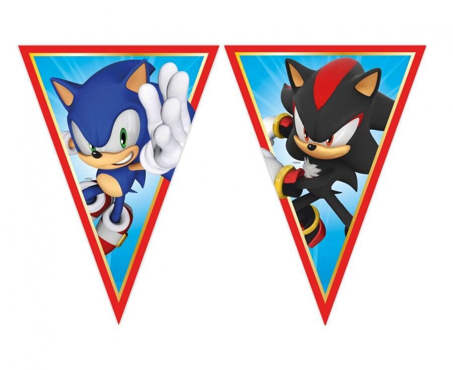 Sonic paper flag banner – 230 cm party garland featuring 9 triangle flags
