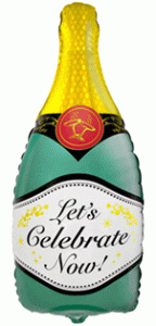 Foil Balloon Champagne Bottle - Let`s Celebrate Now!, 33″ / 83 cm Flexmetal