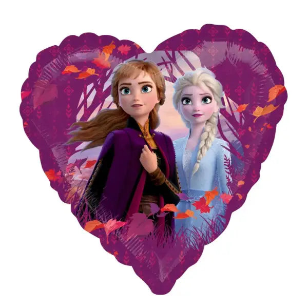 Heart-shaped foil balloon featuring Elsa and Anna from Frozen, 43 cm, ready for helium