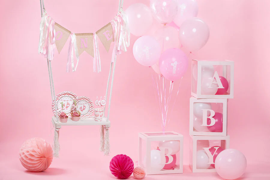 Conjunto de caixas rosa 30cm para balões com letras BABY 4 peças