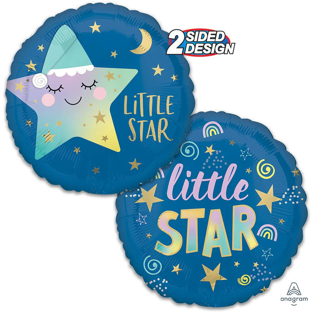 Two-sided 17" Little Star foil balloon featuring colorful designs, perfect for parties and celebrations.