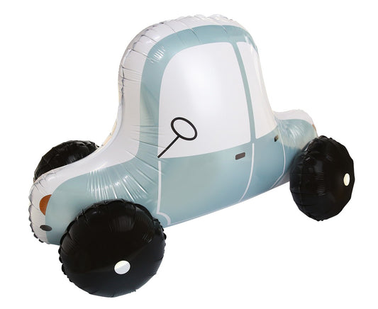 3D foil balloon car, 72x43x42 cm, designed for air inflation, includes straw, perfect for parties and celebrations.