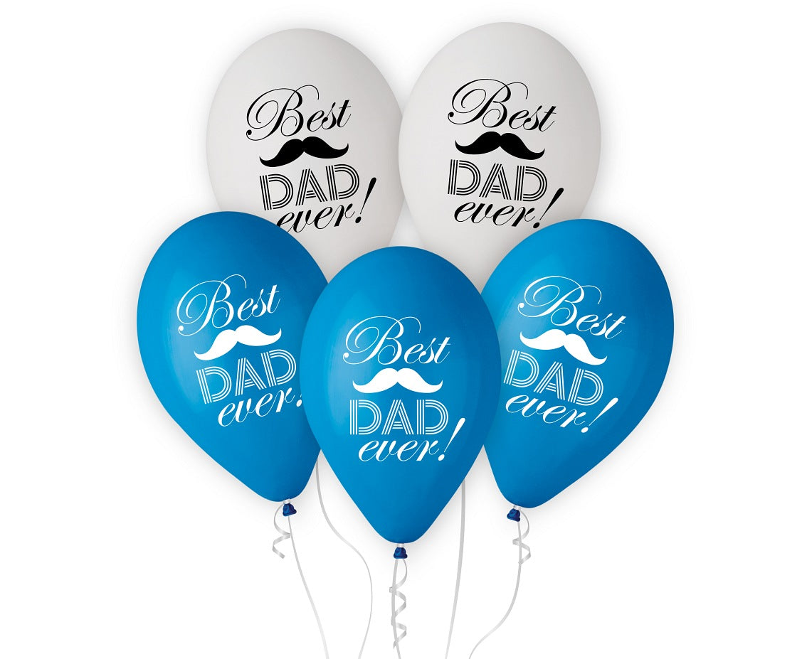 Latex balloons Best Dad Ever, blue and white, 12"/ 30 cm, 5 pcs. Godan