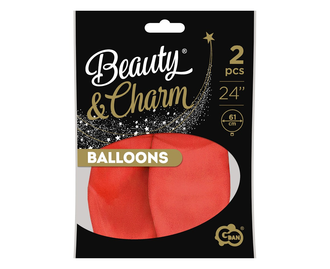 Balões de látex Beauty & Charm, vermelho, 24"/ 61 cm, 2 peças.